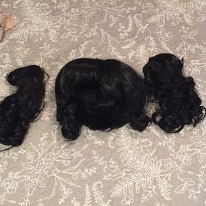 Black cosplay wig with clip on pigtails